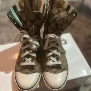 Brown and White High-Top Sneakers